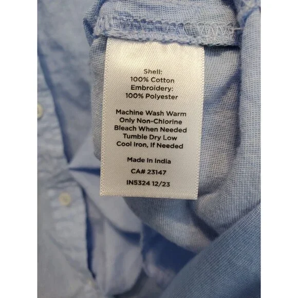 Talbots 100% Cotton Blue Embroidered Palm Trees Long Sleeve Button-Up Shirt Sz L - Picture 6 of 6